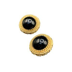 Classic Clip On Earrings Black and Matte Gold-Tone Round Domed 80s Earrings